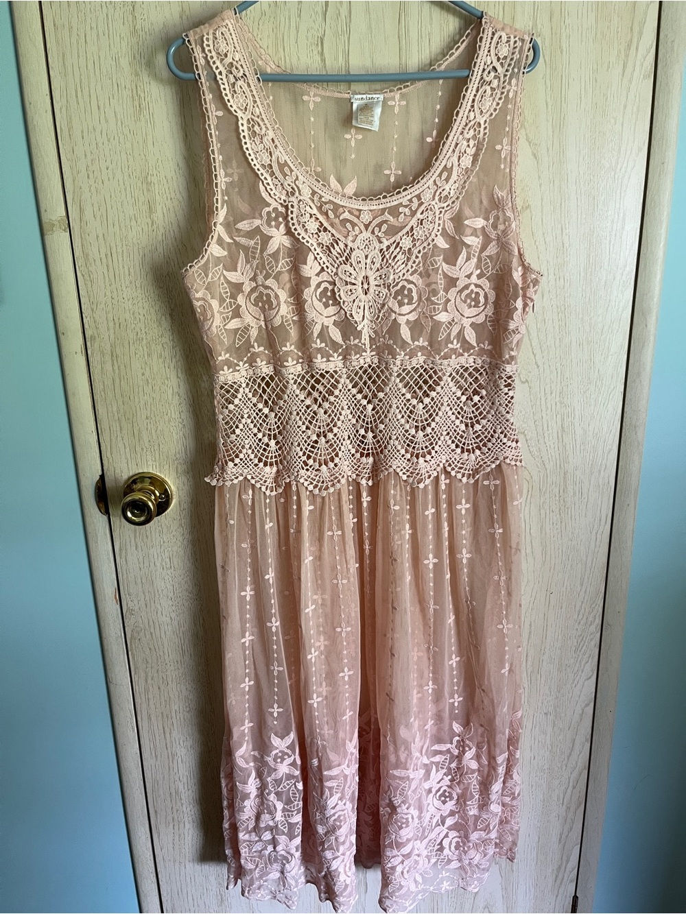 Sundance Love Always Peach Lace Romantic Embroidered Midi Dress Sz 16 No Liner - Picture 2 of 9